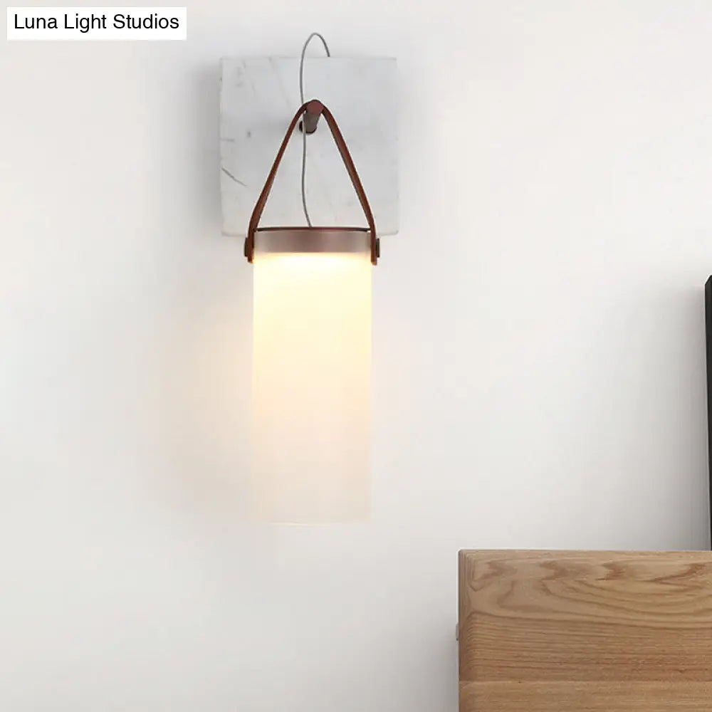DecorBites™ Nordic LED Cylinder Wall Light – White Glass, Leather Strap
