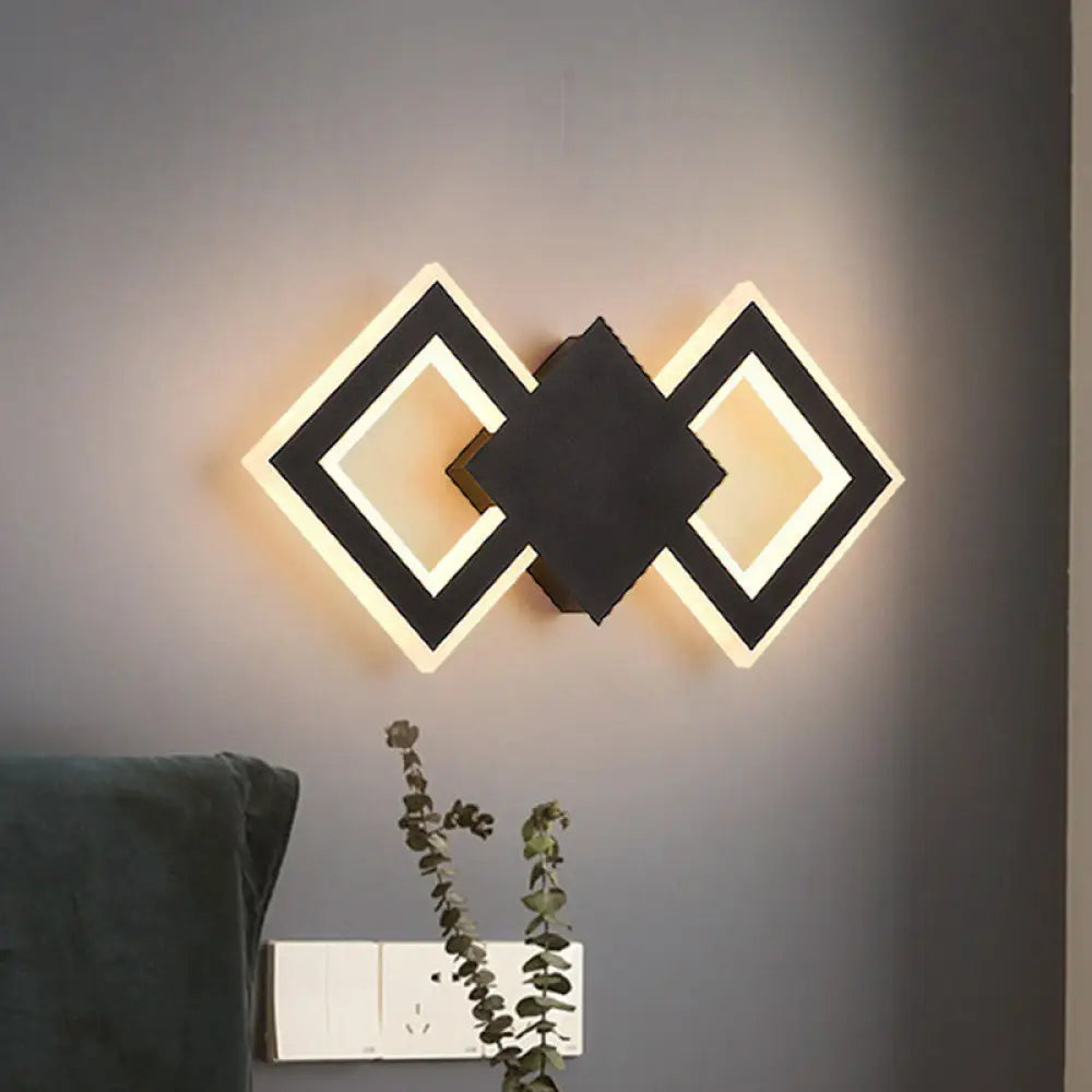 DecorBites™ Nordic LED Metal Wall Sconce Light - Black/White Rhombus Design for Bedroom, White/Warm Light