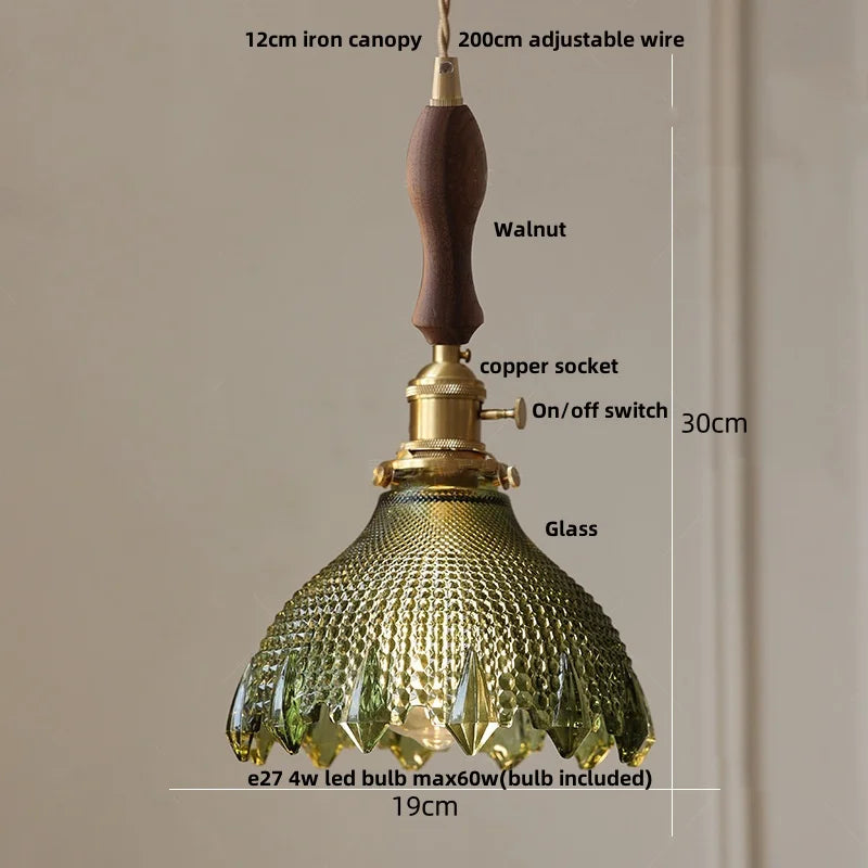 DecorBites™ Nordic LED Pendant Light Green Glass Hanging Fixture