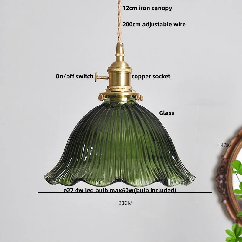 DecorBites™ Nordic LED Pendant Light Green Glass Hanging Fixture