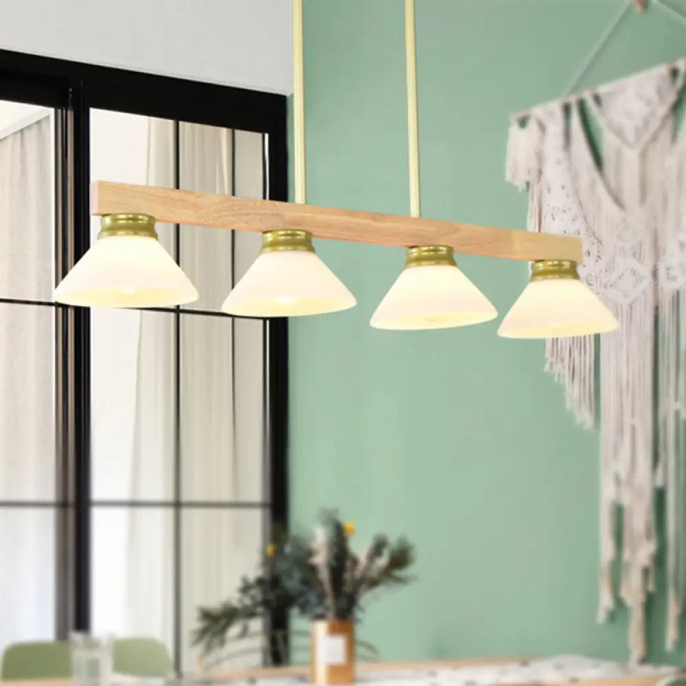 DecorBites™ Nordic Linear Wood Hanging Light with 4 Heads and Opal Glass Shade in Gold/Black Finish