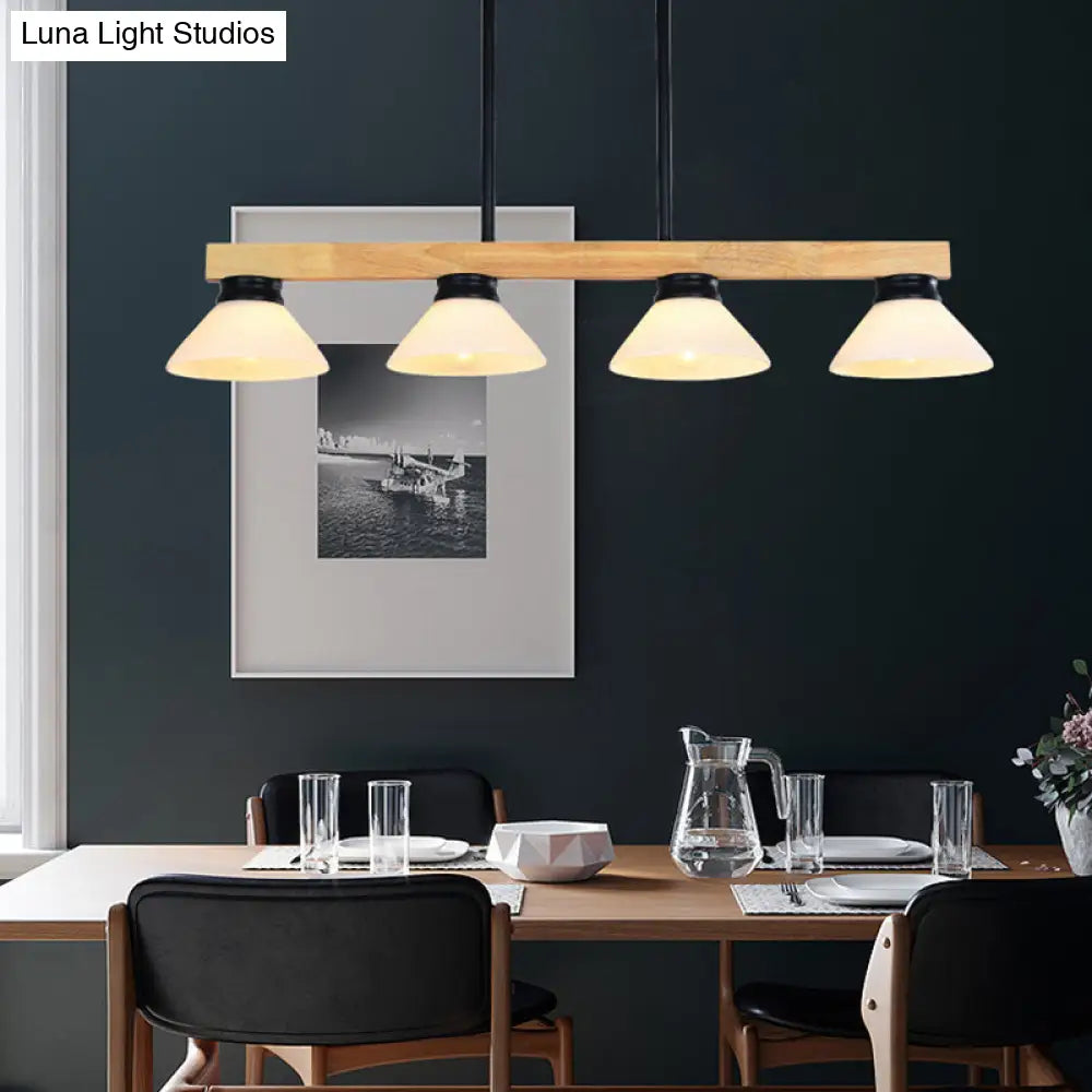 DecorBites™ Nordic Linear Wood Hanging Light with 4 Heads and Opal Glass Shade in Gold/Black Finish