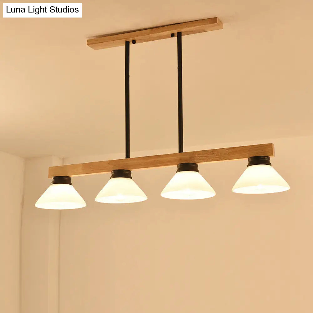 DecorBites™ Nordic Linear Wood Hanging Light with 4 Heads and Opal Glass Shade in Gold/Black Finish