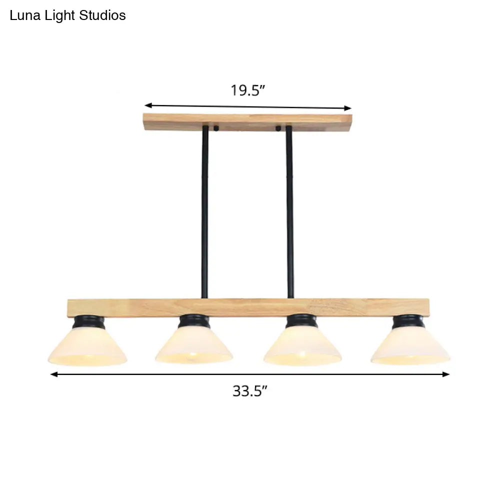 DecorBites™ Nordic Linear Wood Hanging Light with 4 Heads and Opal Glass Shade in Gold/Black Finish