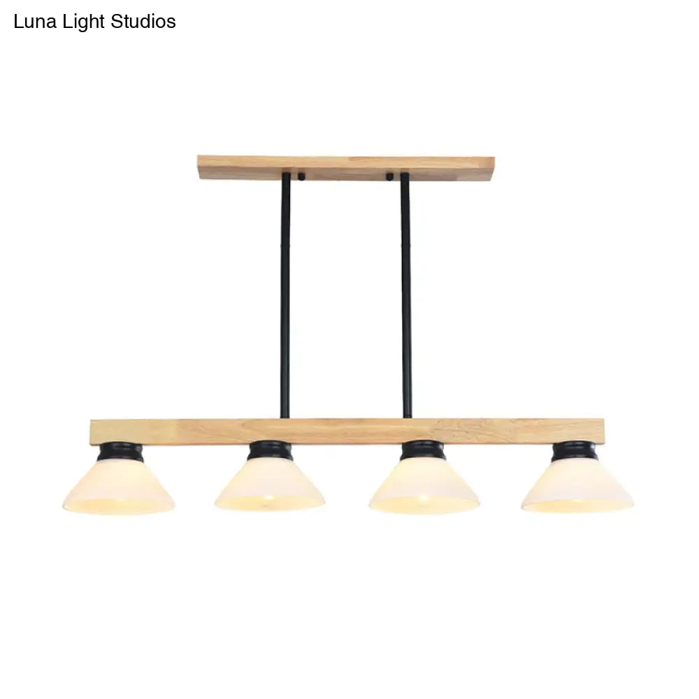 DecorBites™ Nordic Linear Wood Hanging Light with 4 Heads and Opal Glass Shade in Gold/Black Finish