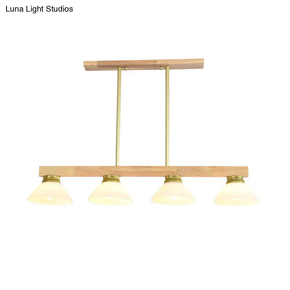 DecorBites™ Nordic Linear Wood Hanging Light with 4 Heads and Opal Glass Shade in Gold/Black Finish