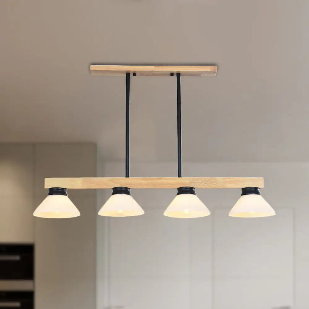 DecorBites™ Nordic Linear Wood Hanging Light with 4 Heads and Opal Glass Shade in Gold/Black Finish