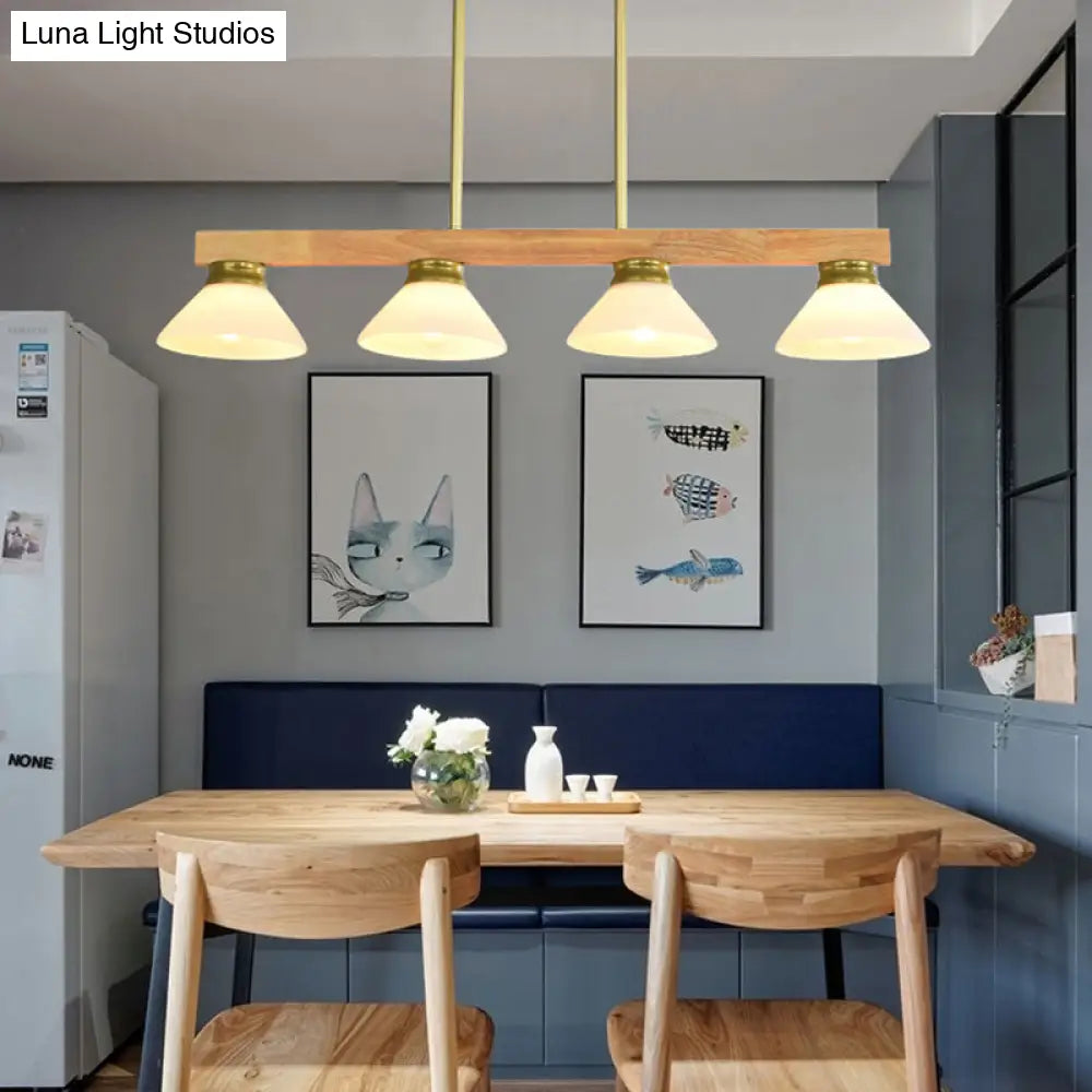 DecorBites™ Nordic Linear Wood Hanging Light with 4 Heads and Opal Glass Shade in Gold/Black Finish