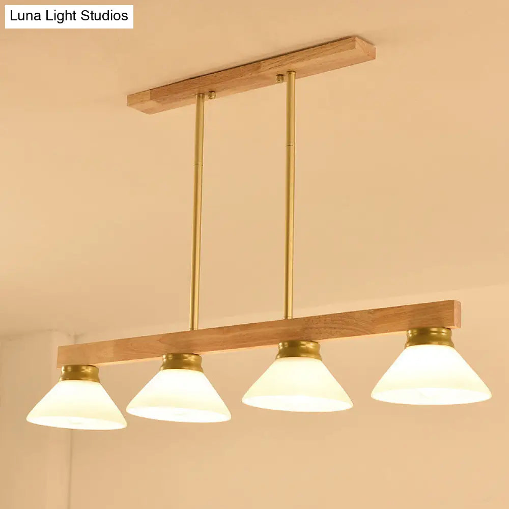 DecorBites™ Nordic Linear Wood Hanging Light with 4 Heads and Opal Glass Shade in Gold/Black Finish