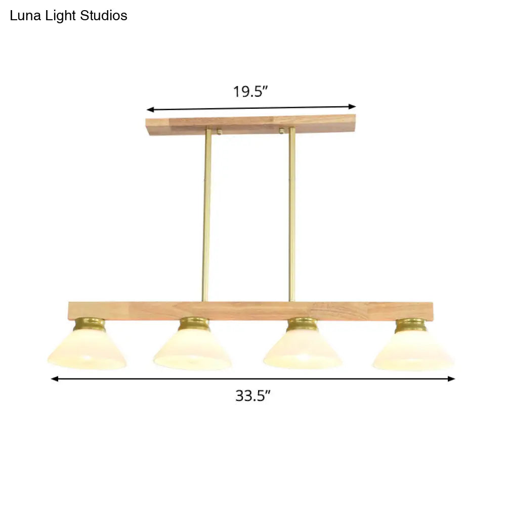 DecorBites™ Nordic Linear Wood Hanging Light with 4 Heads and Opal Glass Shade in Gold/Black Finish