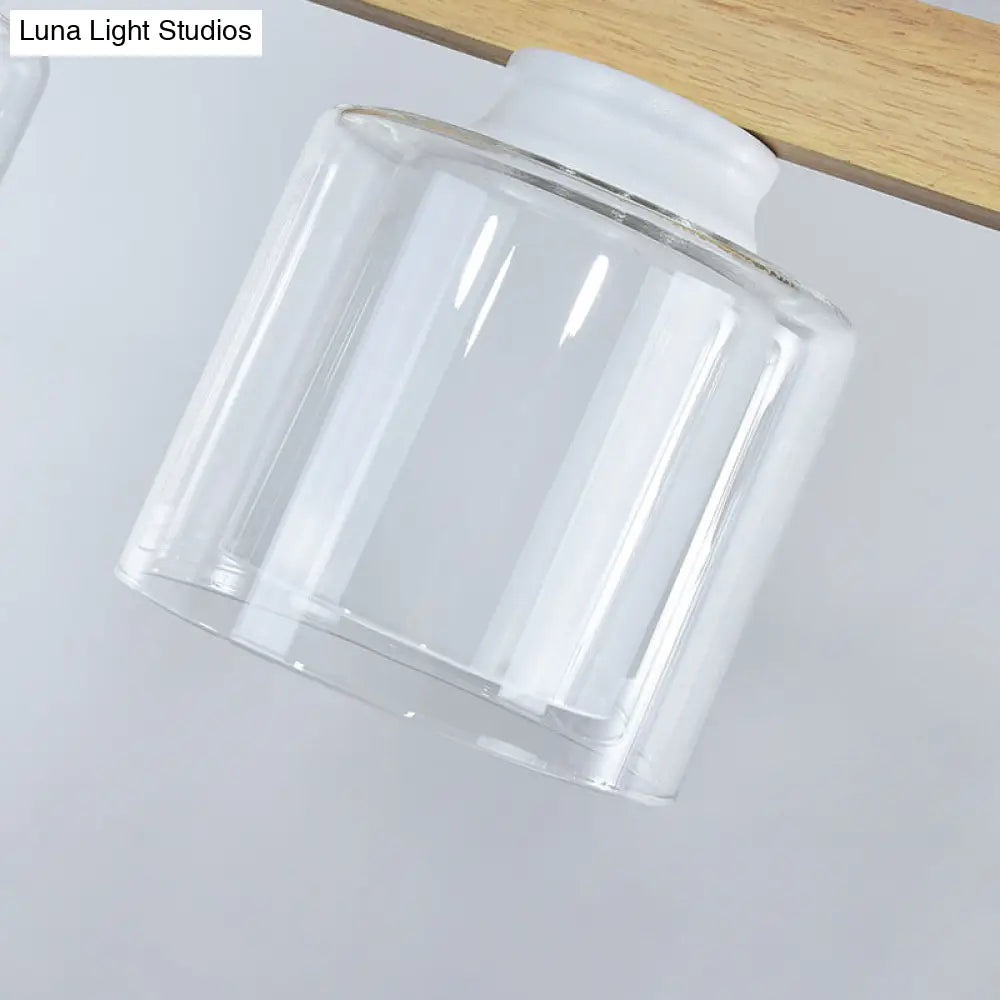 DecorBites™ Nordic Linear Wood Island Light with White Glass Shades - 3/4 Heads - Dining Room Hanging Lamp