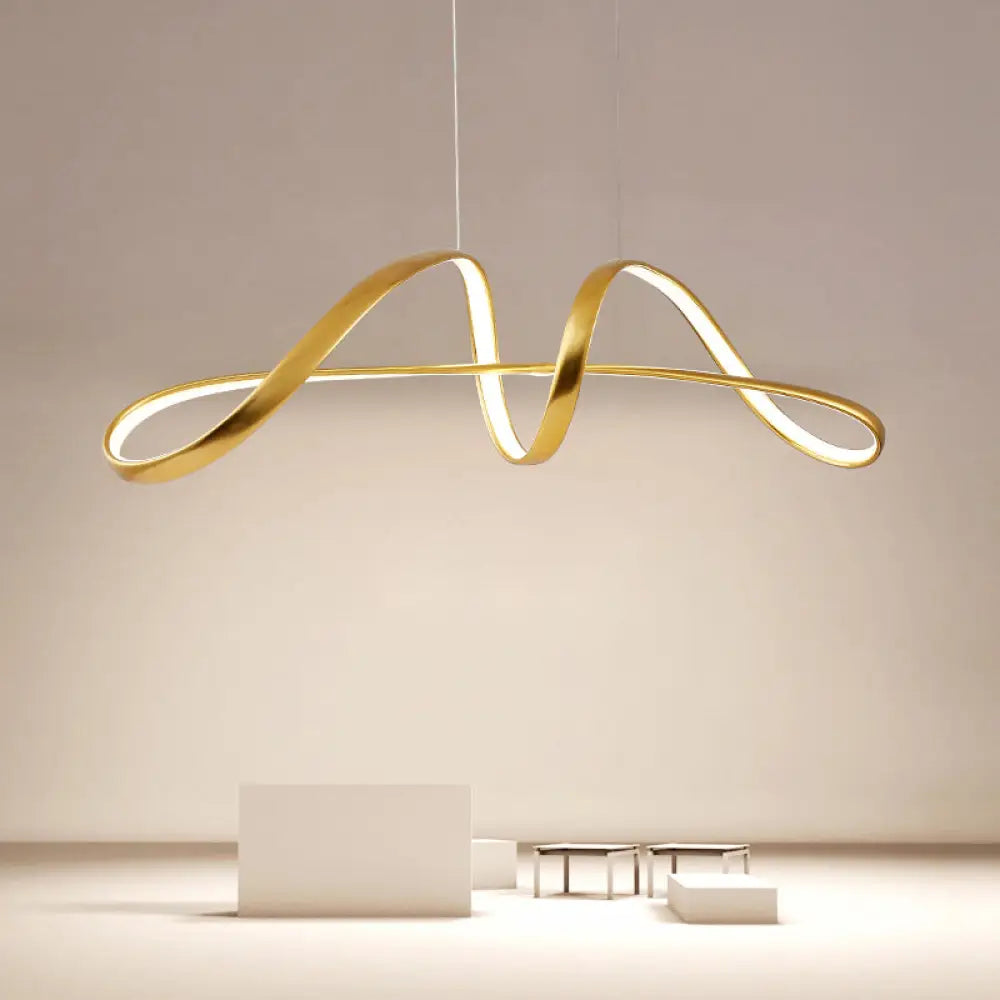 DecorBites™ Nordic Metal LED Suspension Lamp: Gold Plated Twist Design for Restaurant Island Lighting