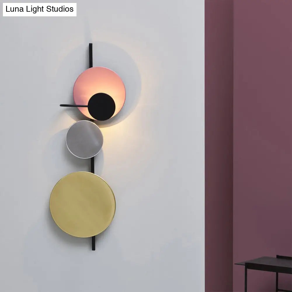 DecorBites™ Nordic Metal Moon Wall Light - Moveable Flush Mount Sconce in Black/White/Pink with LED White/Yellow Light