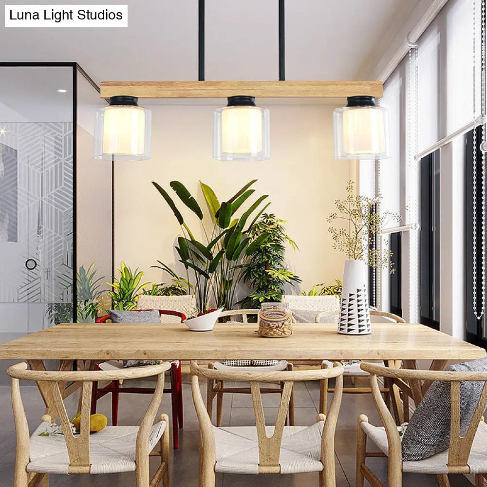 DecorBites™ Nordic Modern Wood Island Pendant with Glass Lampshade Hanging Lamp