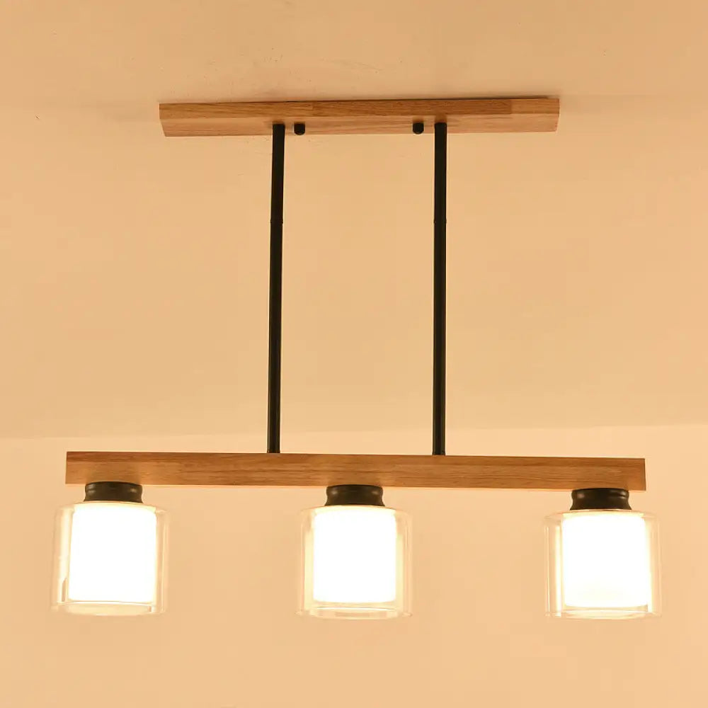DecorBites™ Nordic Modern Wood Island Pendant with Glass Lampshade Hanging Lamp