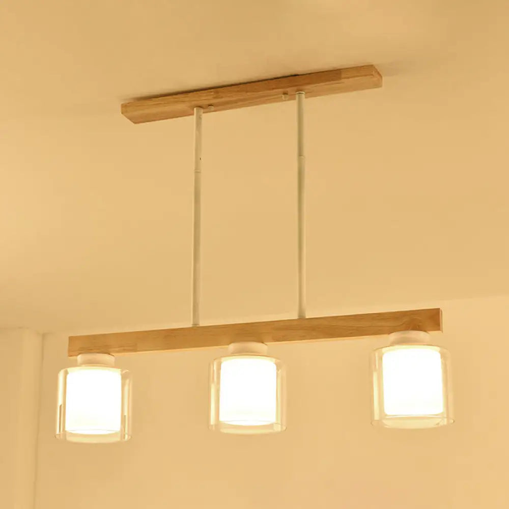 DecorBites™ Nordic Modern Wood Island Pendant with Glass Lampshade Hanging Lamp
