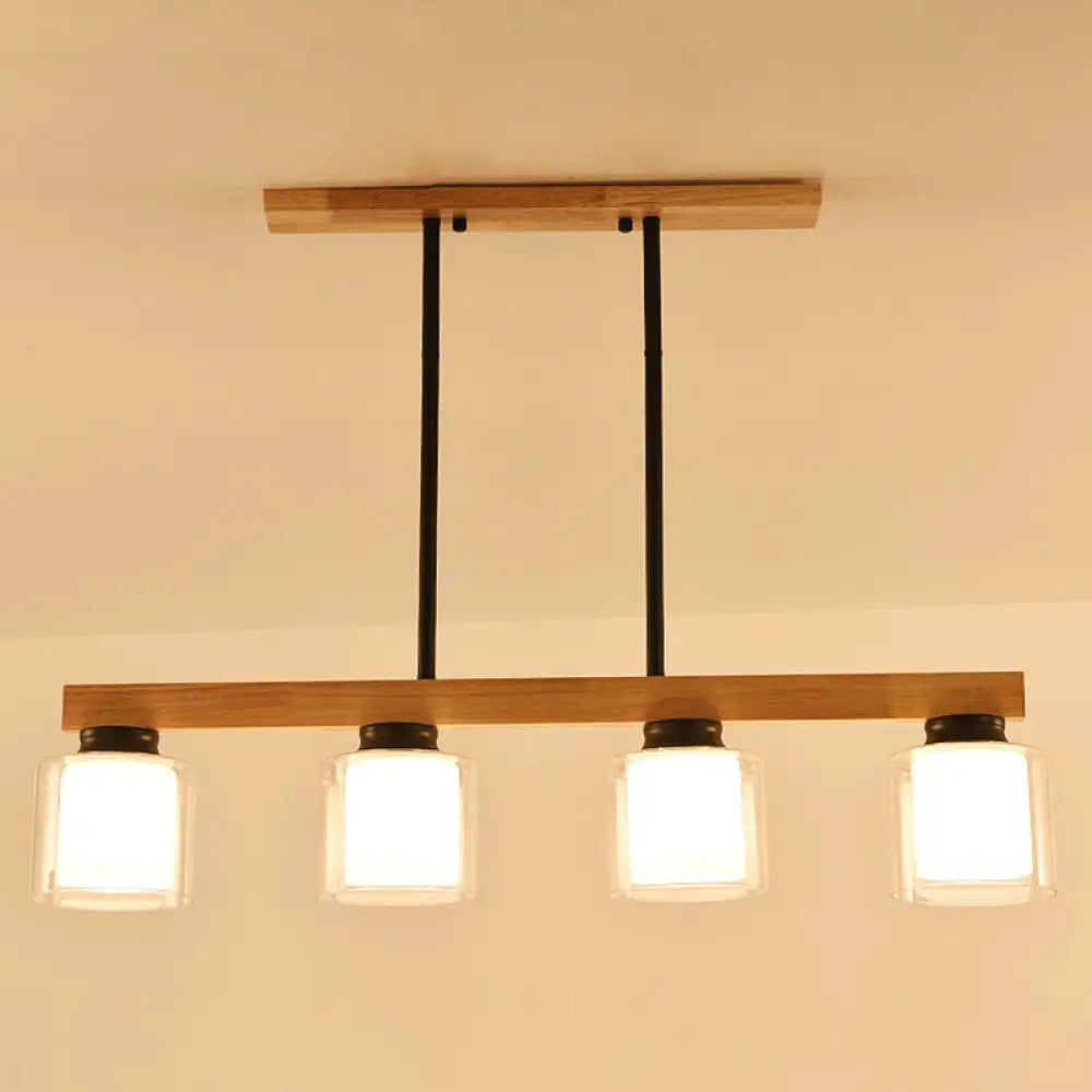DecorBites™ Nordic Modern Wood Island Pendant with Glass Lampshade Hanging Lamp