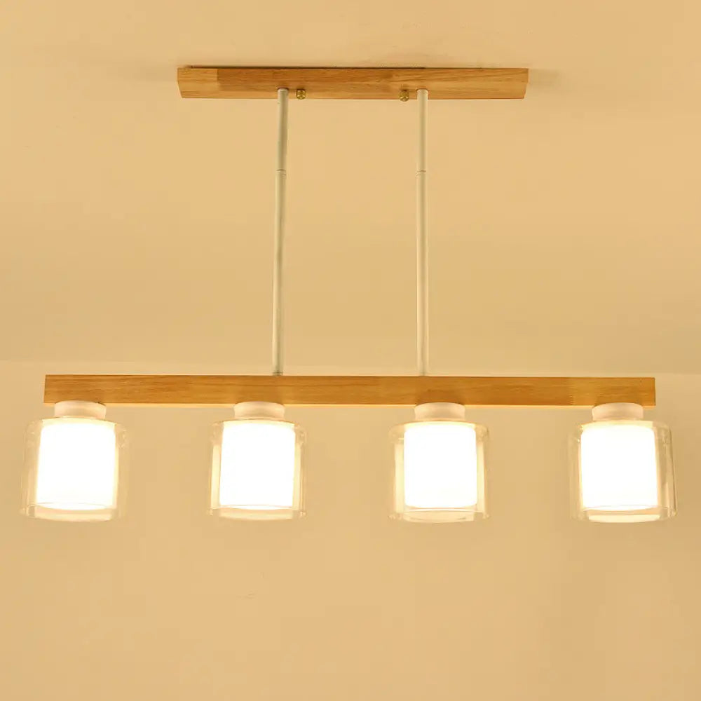 DecorBites™ Nordic Modern Wood Island Pendant with Glass Lampshade Hanging Lamp