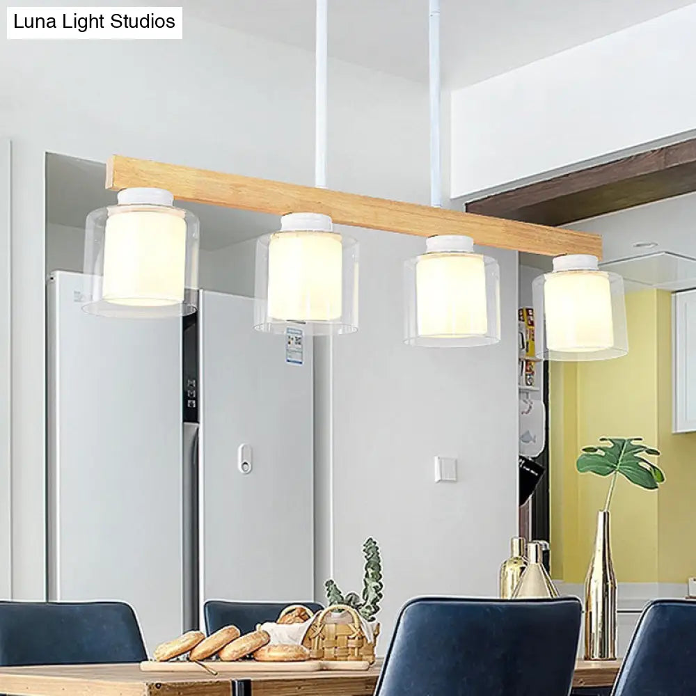 DecorBites™ Nordic Modern Wood Island Pendant with Glass Lampshade Hanging Lamp