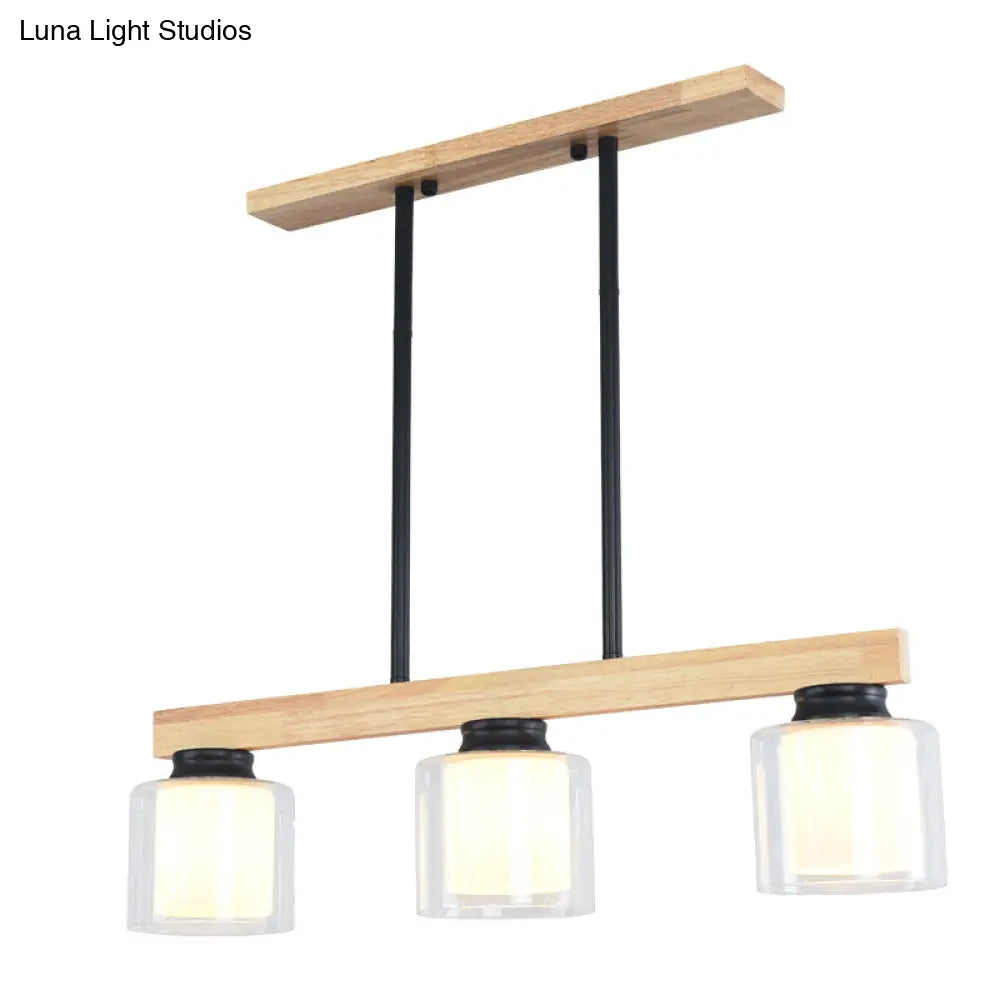 DecorBites™ Nordic Modern Wood Island Pendant with Glass Lampshade Hanging Lamp