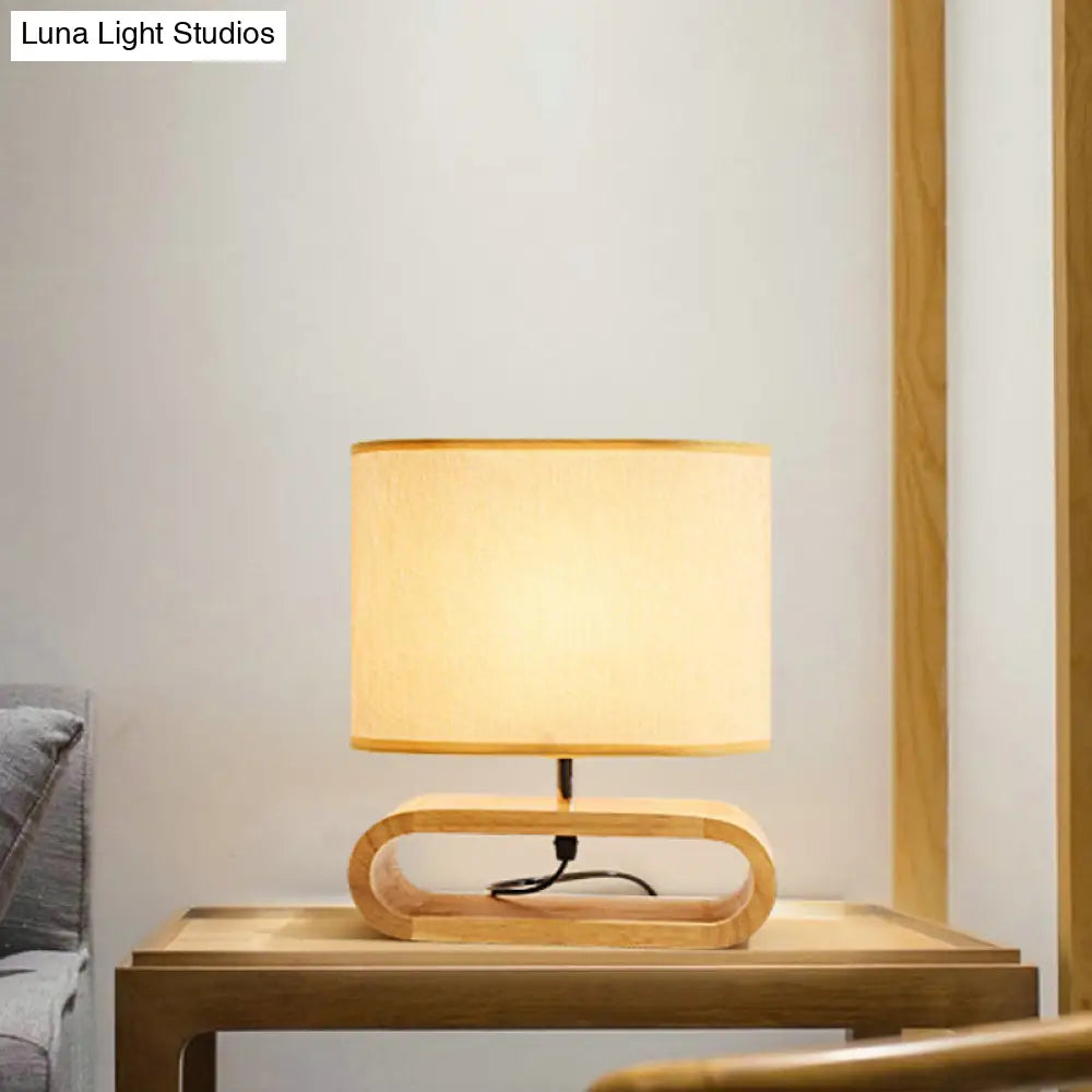 DecorBites™ Nordic Oblong Wood Nightstand Lamp - 1-Light Bedside Table Light with Fabric Shade