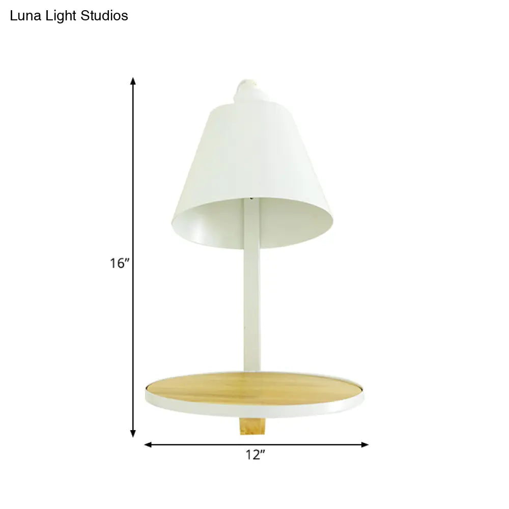 DecorBites™ Nordic Style 1-Light Metal Wall Sconce with Wooden Supporter - White/Gray Tapered Shade