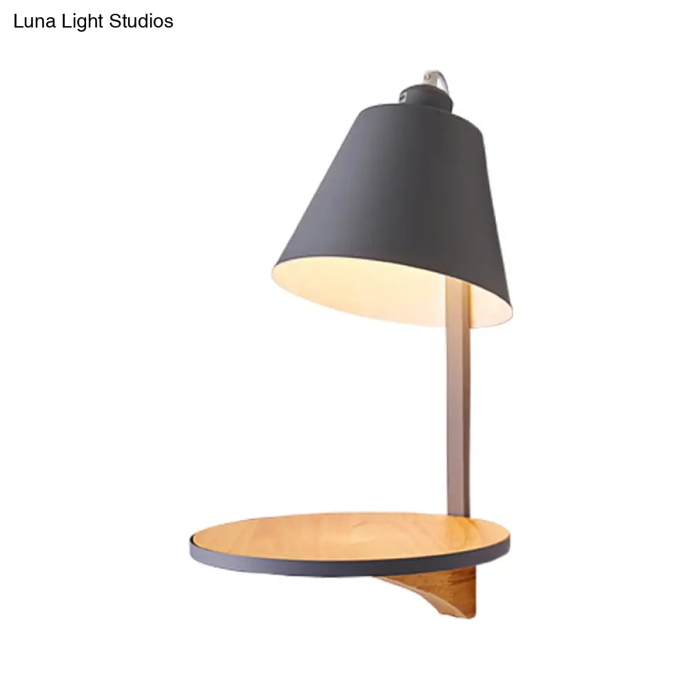 DecorBites™ Nordic Style 1-Light Metal Wall Sconce with Wooden Supporter - White/Gray Tapered Shade