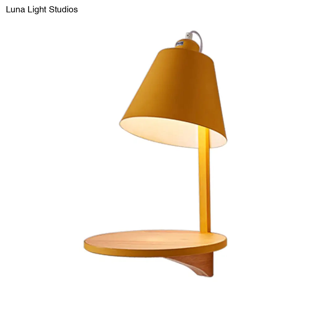 DecorBites™ Nordic Style 1-Light Metal Wall Sconce with Wooden Supporter - White/Gray Tapered Shade
