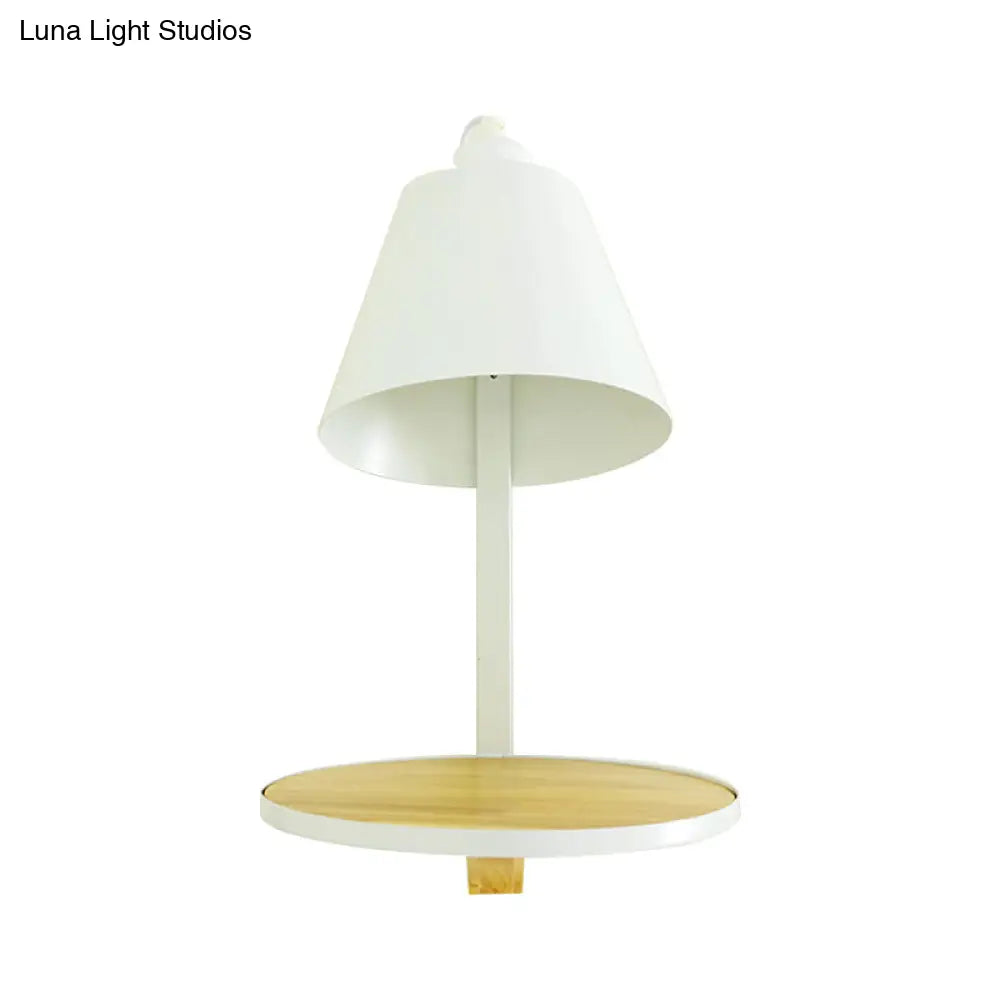 DecorBites™ Nordic Style 1-Light Metal Wall Sconce with Wooden Supporter - White/Gray Tapered Shade