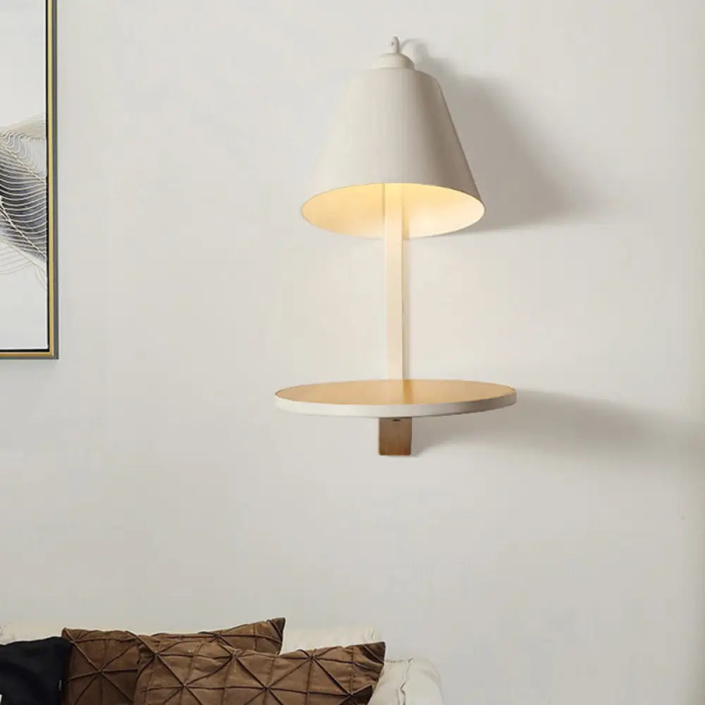 DecorBites™ Nordic Style 1-Light Metal Wall Sconce with Wooden Supporter - White/Gray Tapered Shade