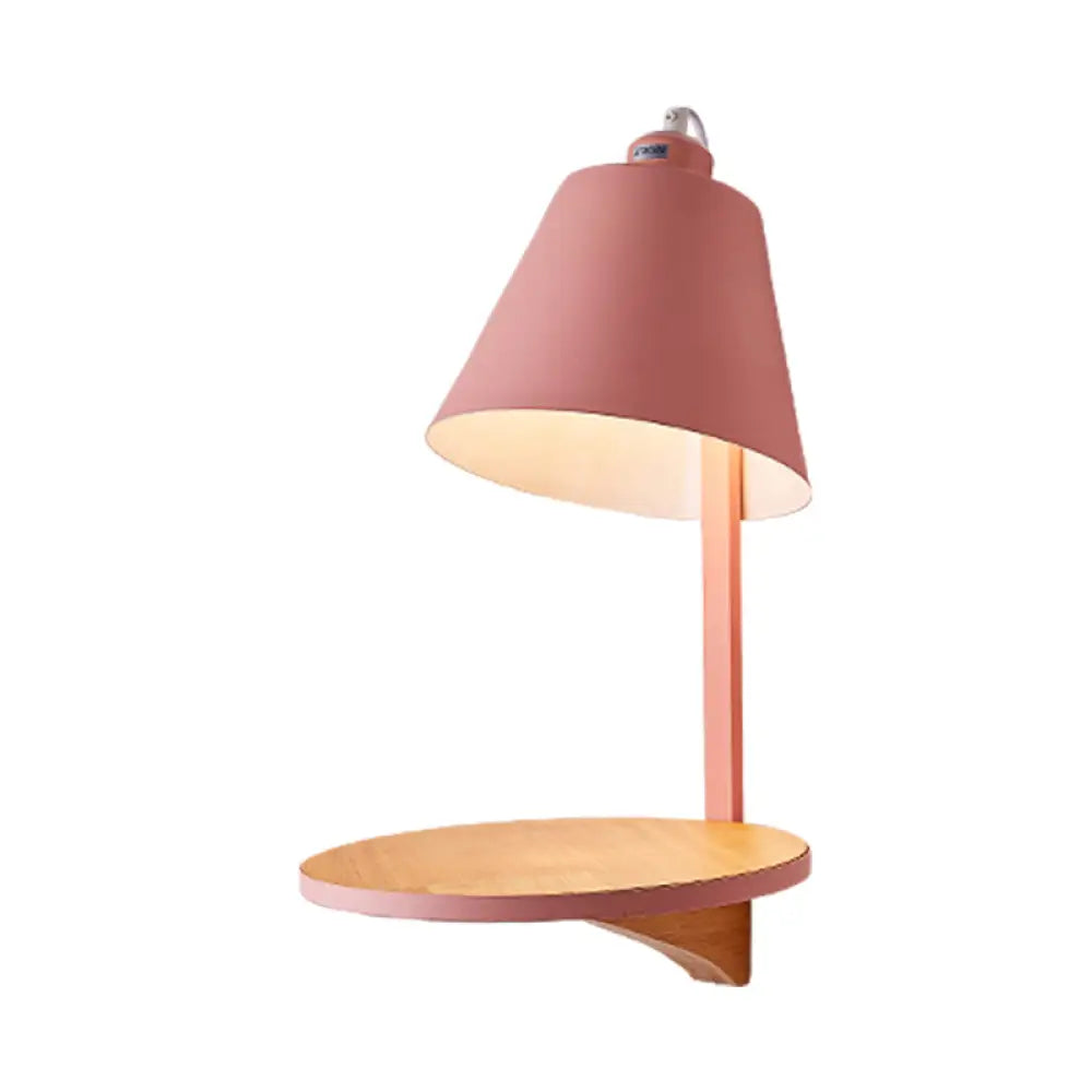 DecorBites™ Nordic Style 1-Light Metal Wall Sconce with Wooden Supporter - White/Gray Tapered Shade