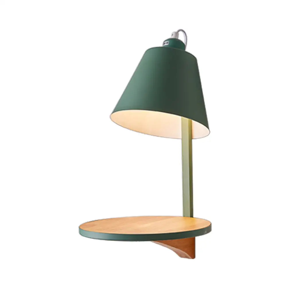 DecorBites™ Nordic Style 1-Light Metal Wall Sconce with Wooden Supporter - White/Gray Tapered Shade