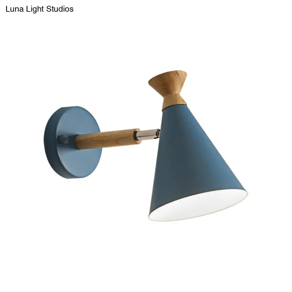 DecorBites™ Nordic Style Metal Cone Shade Wall Light: 1-Light Rotatable Bedside Reading Lamp in Blue, Green, Grey, or White