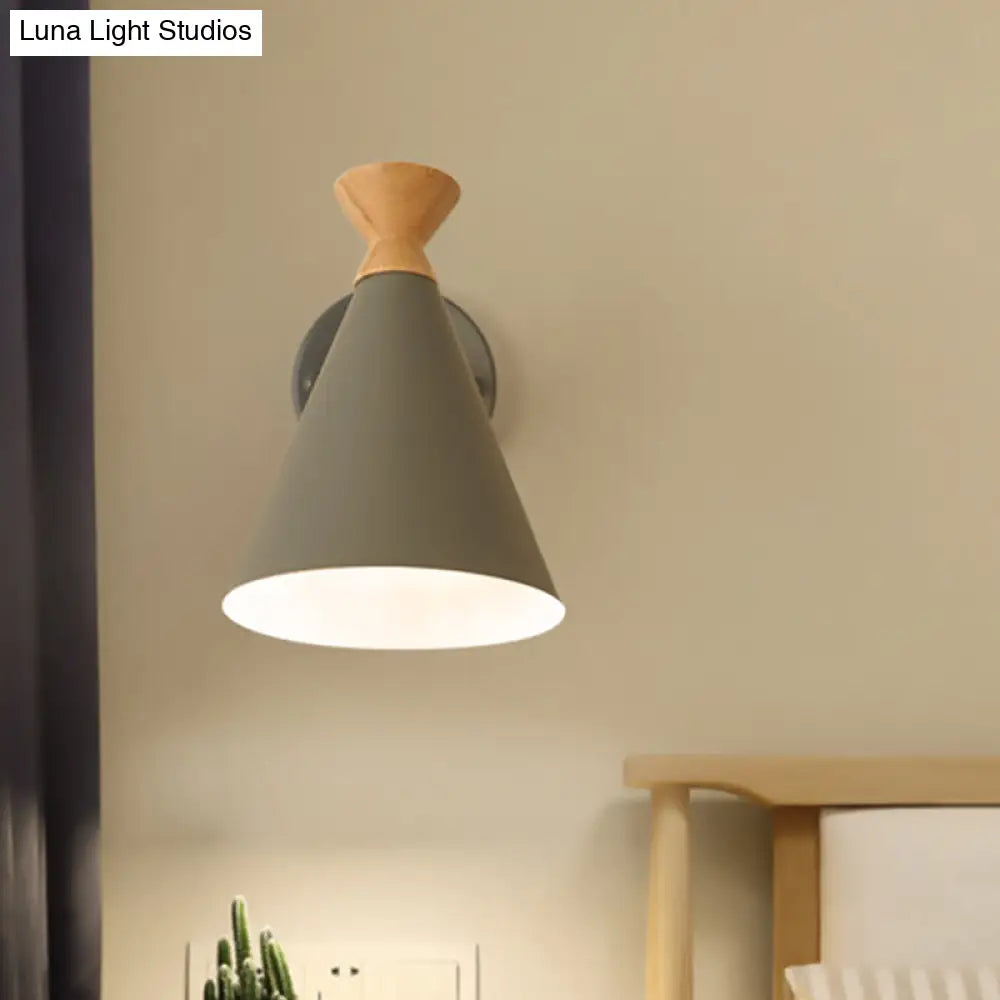 DecorBites™ Nordic Style Metal Cone Shade Wall Light: 1-Light Rotatable Bedside Reading Lamp in Blue, Green, Grey, or White