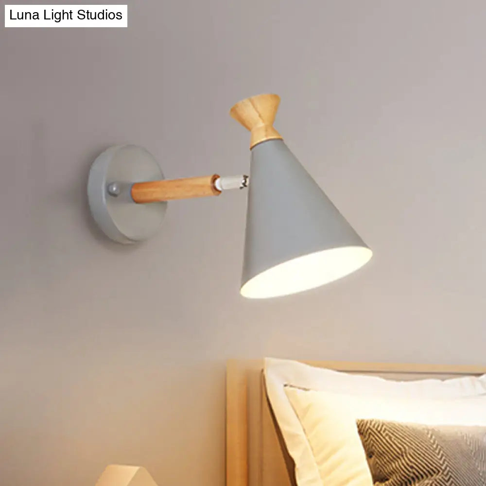 DecorBites™ Nordic Style Metal Cone Shade Wall Light: 1-Light Rotatable Bedside Reading Lamp in Blue, Green, Grey, or White