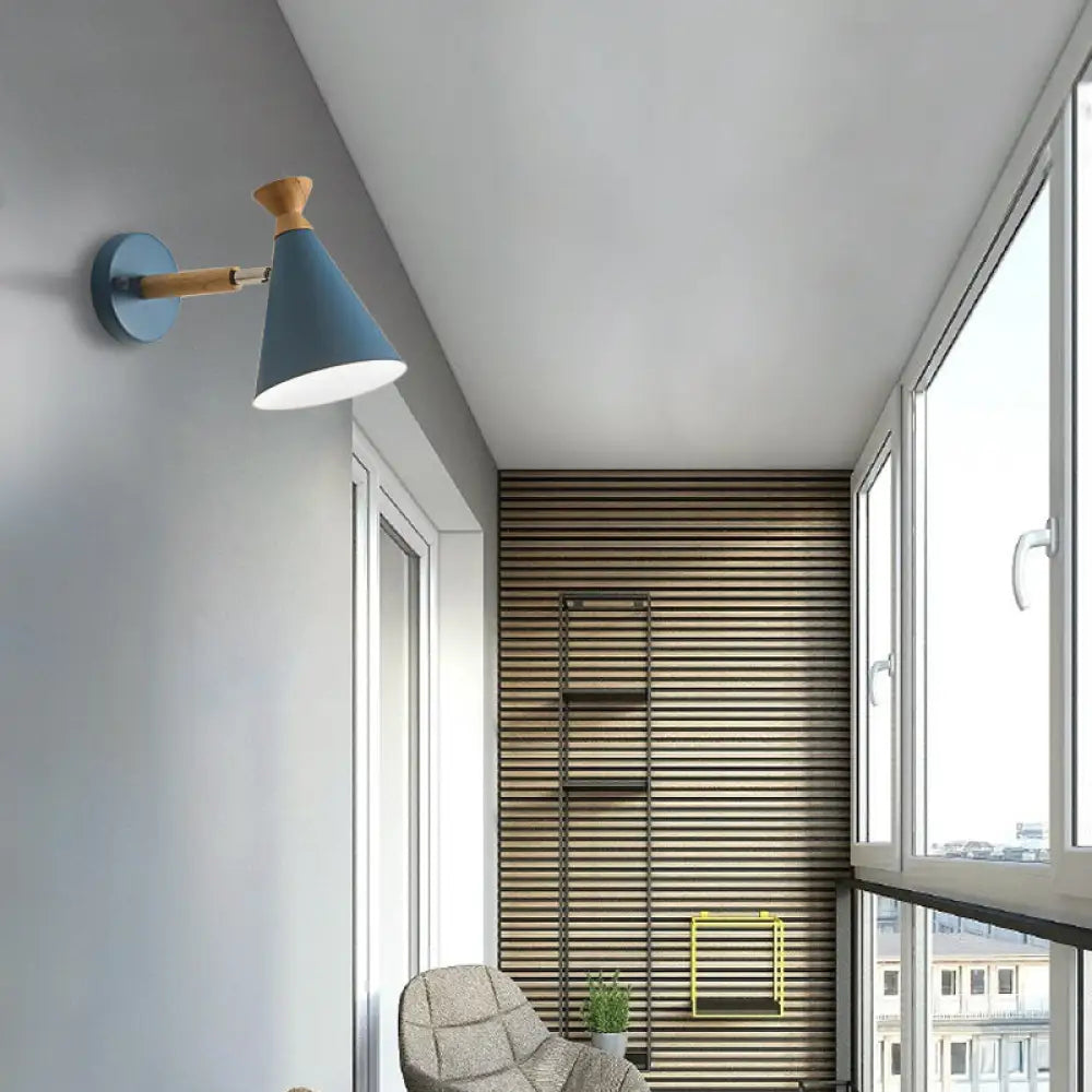 DecorBites™ Nordic Style Metal Cone Shade Wall Light: 1-Light Rotatable Bedside Reading Lamp in Blue, Green, Grey, or White