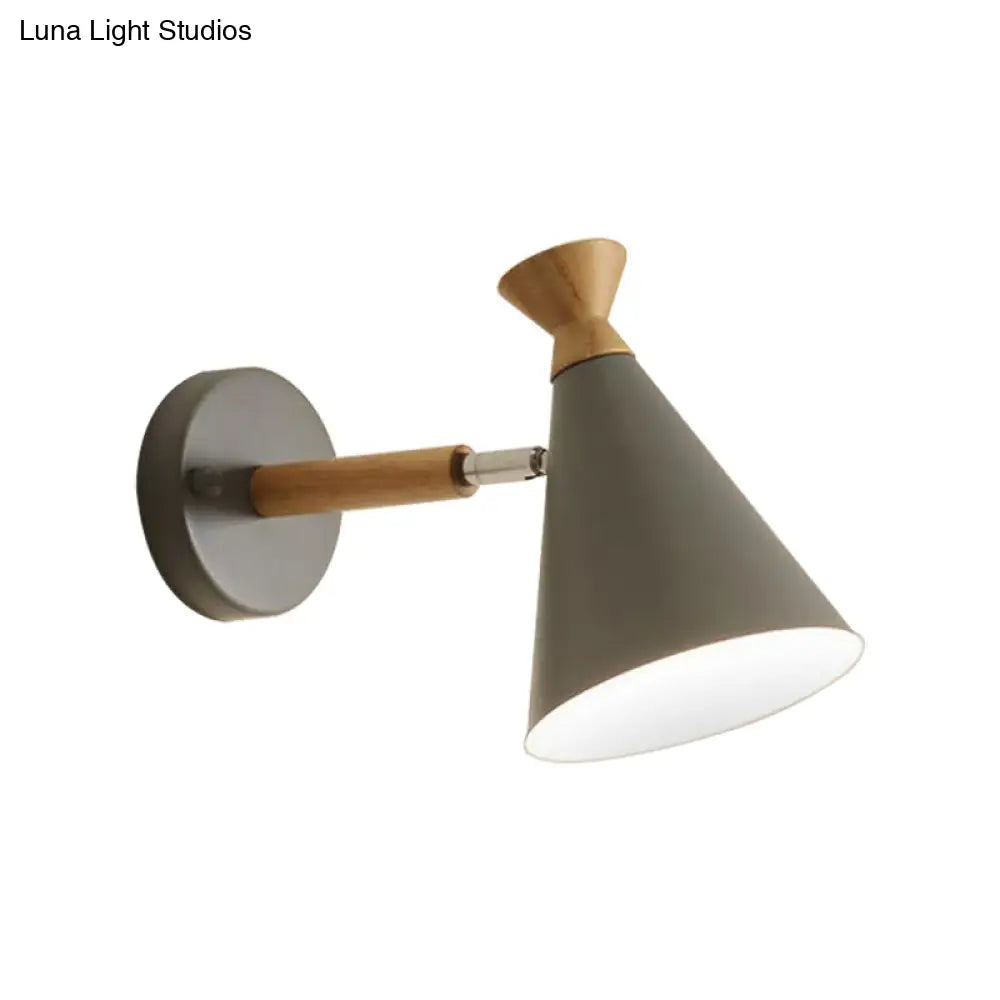 DecorBites™ Nordic Style Metal Cone Shade Wall Light: 1-Light Rotatable Bedside Reading Lamp in Blue, Green, Grey, or White