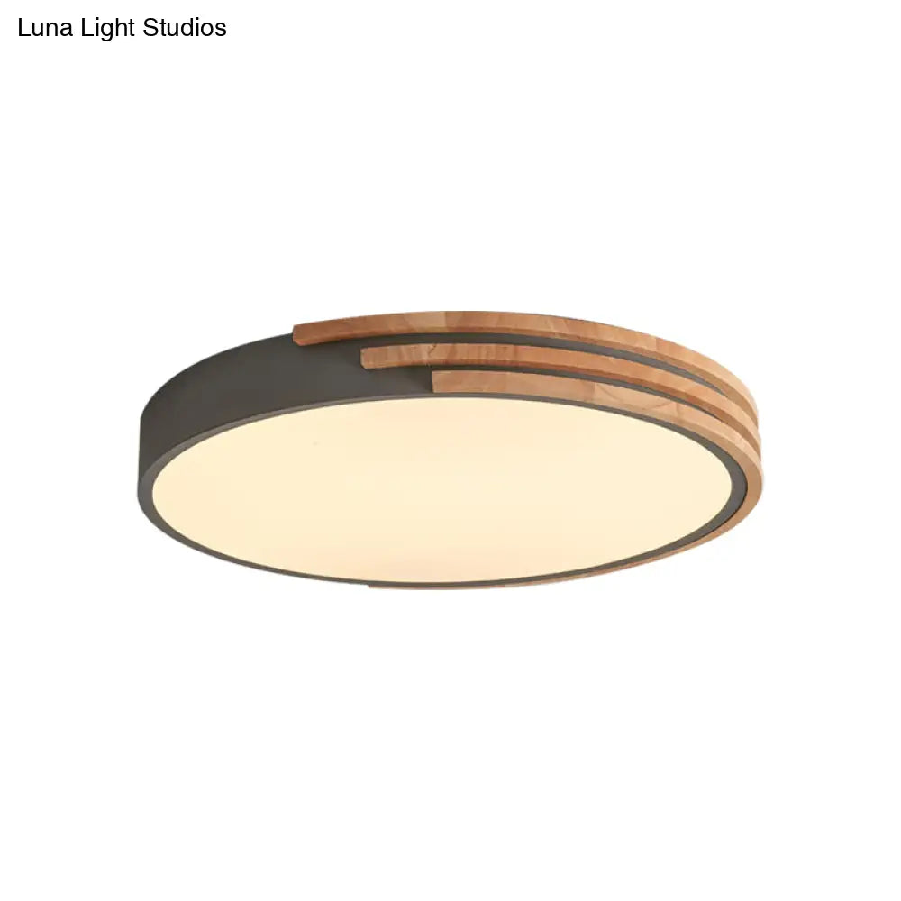 DecorBites™ Nordic Style Round Flush Mount Ceiling Light - Wood & Acrylic Fixture in Grey/White/Green, 16" Width