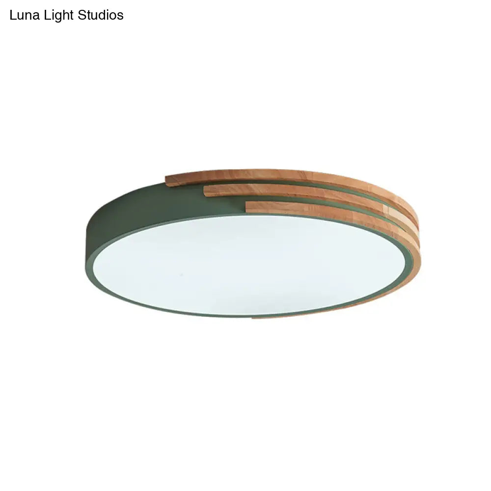 DecorBites™ Nordic Style Round Flush Mount Ceiling Light - Wood & Acrylic Fixture in Grey/White/Green, 16" Width