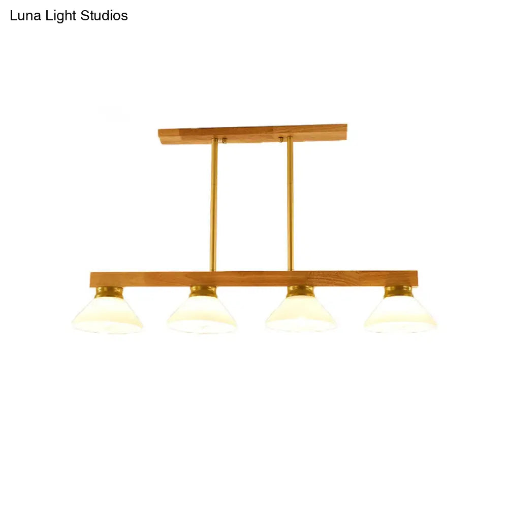 DecorBites™ Nordic Style Wooden Cone Shade Chandelier - 3/4 Heads Linear Pendant Light for Kitchen Island