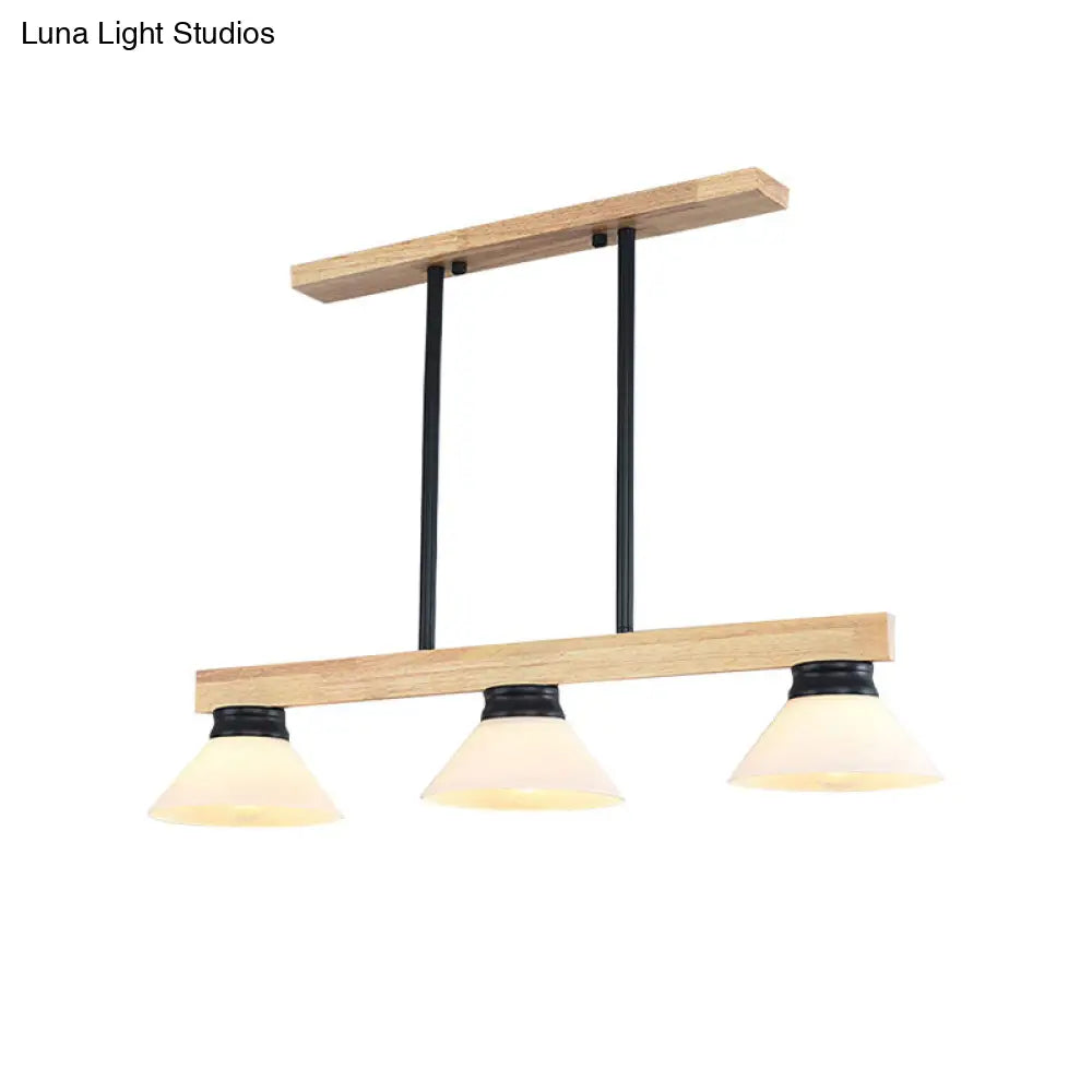 DecorBites™ Nordic Style Wooden Cone Shade Chandelier - 3/4 Heads Linear Pendant Light for Kitchen Island