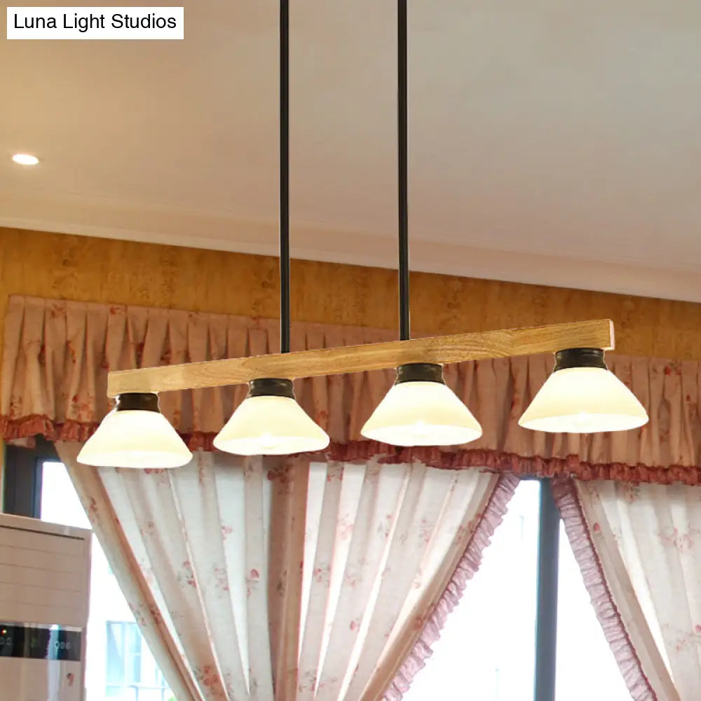 DecorBites™ Nordic Style Wooden Cone Shade Chandelier - 3/4 Heads Linear Pendant Light for Kitchen Island