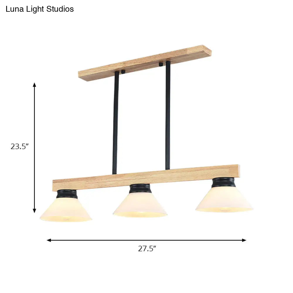 DecorBites™ Nordic Style Wooden Cone Shade Chandelier - 3/4 Heads Linear Pendant Light for Kitchen Island