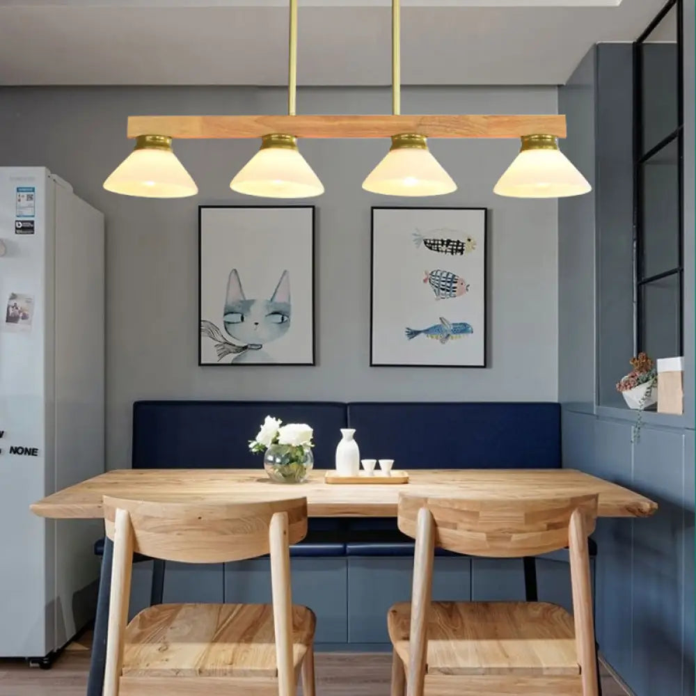 DecorBites™ Nordic Style Wooden Cone Shade Chandelier - 3/4 Heads Linear Pendant Light for Kitchen Island