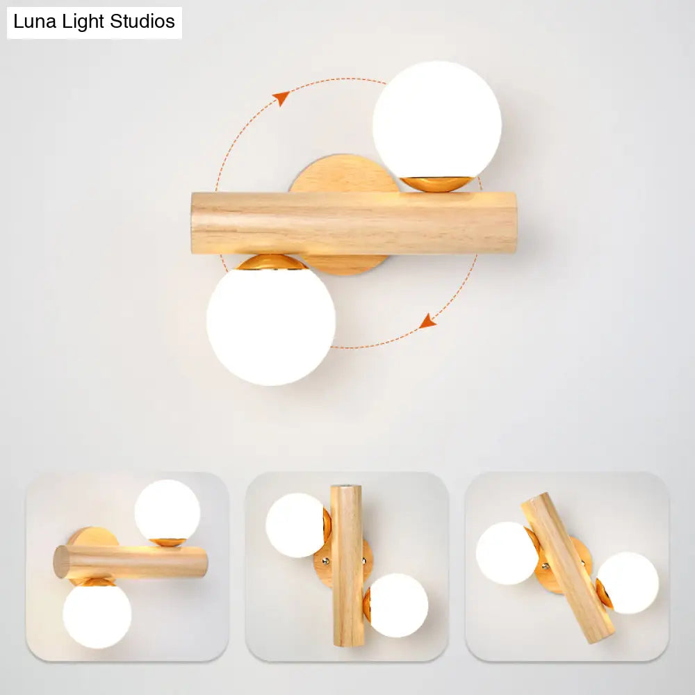 DecorBites™ Nordic White Glass Ball Rotating Wall Lamp with Wood Wall Mount - Ideal for Bedroom Lighting