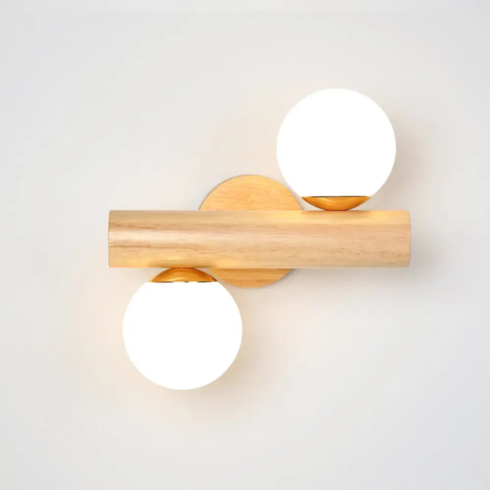 DecorBites™ Nordic White Glass Ball Rotating Wall Lamp with Wood Wall Mount - Ideal for Bedroom Lighting
