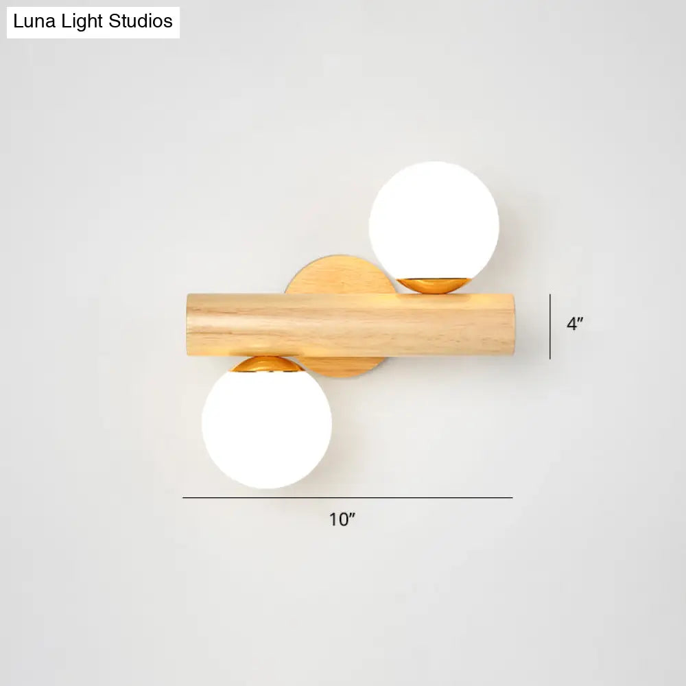DecorBites™ Nordic White Glass Ball Rotating Wall Lamp with Wood Wall Mount - Ideal for Bedroom Lighting
