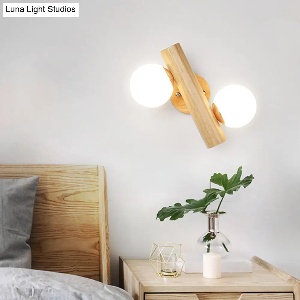 DecorBites™ Nordic White Glass Ball Rotating Wall Lamp with Wood Wall Mount - Ideal for Bedroom Lighting