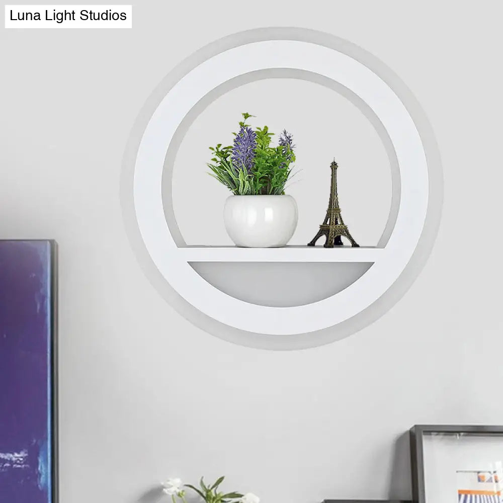 DecorBites™ Nordic White LED Acrylic Halo Ring Wall Sconce Light Fixture with Shelf Design