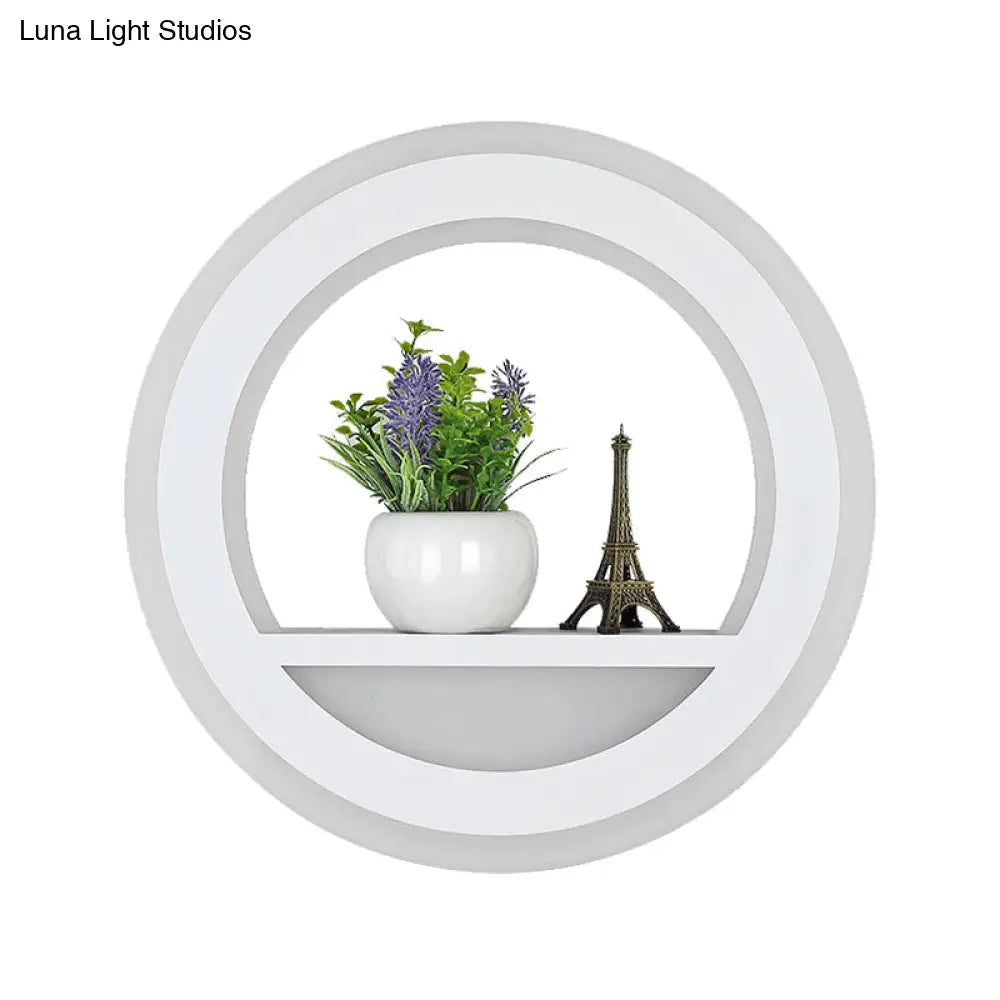 DecorBites™ Nordic White LED Acrylic Halo Ring Wall Sconce Light Fixture with Shelf Design